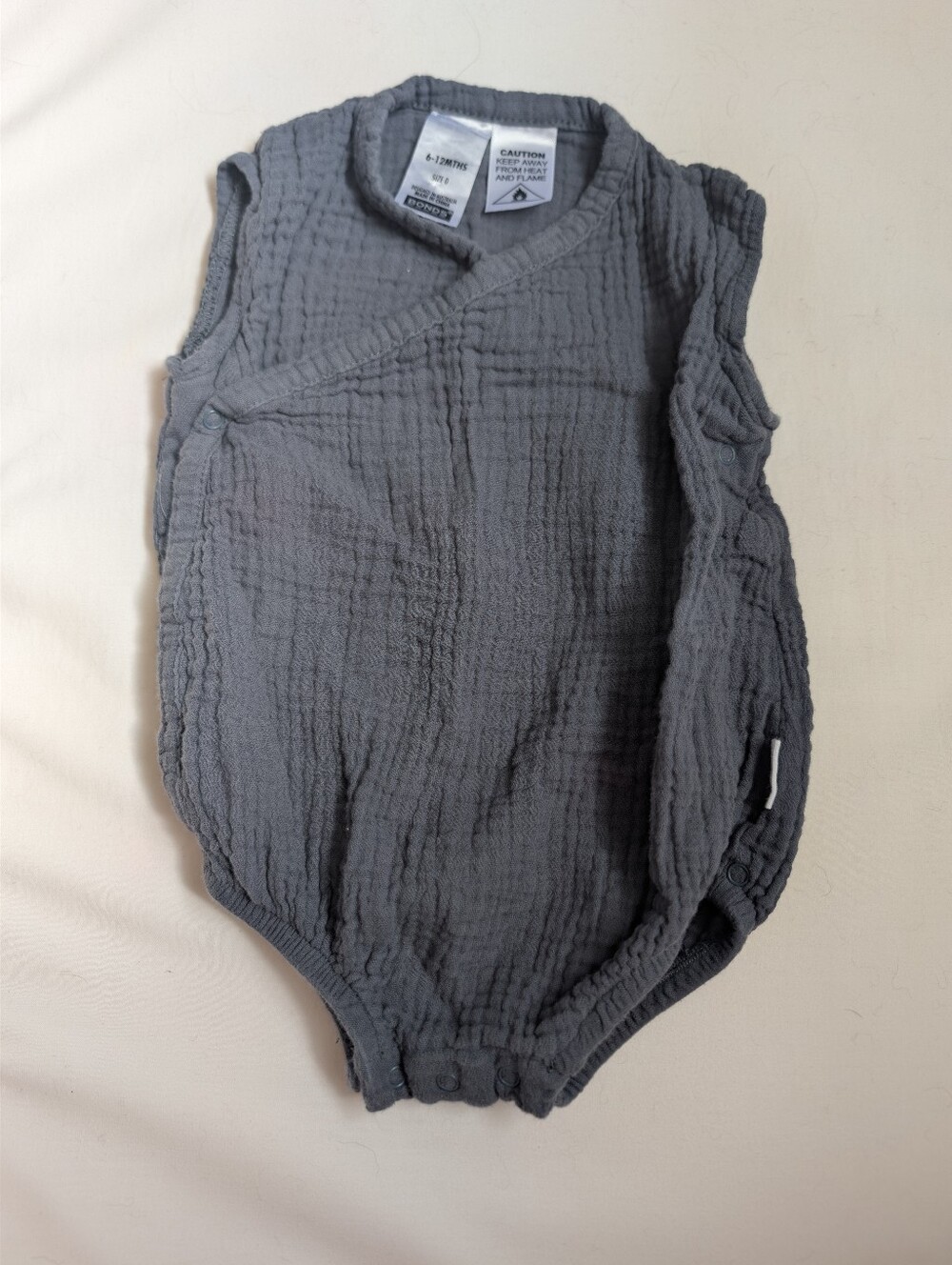 Bonds Australia Baby Grey Muslin Sleeveless Bodysuit